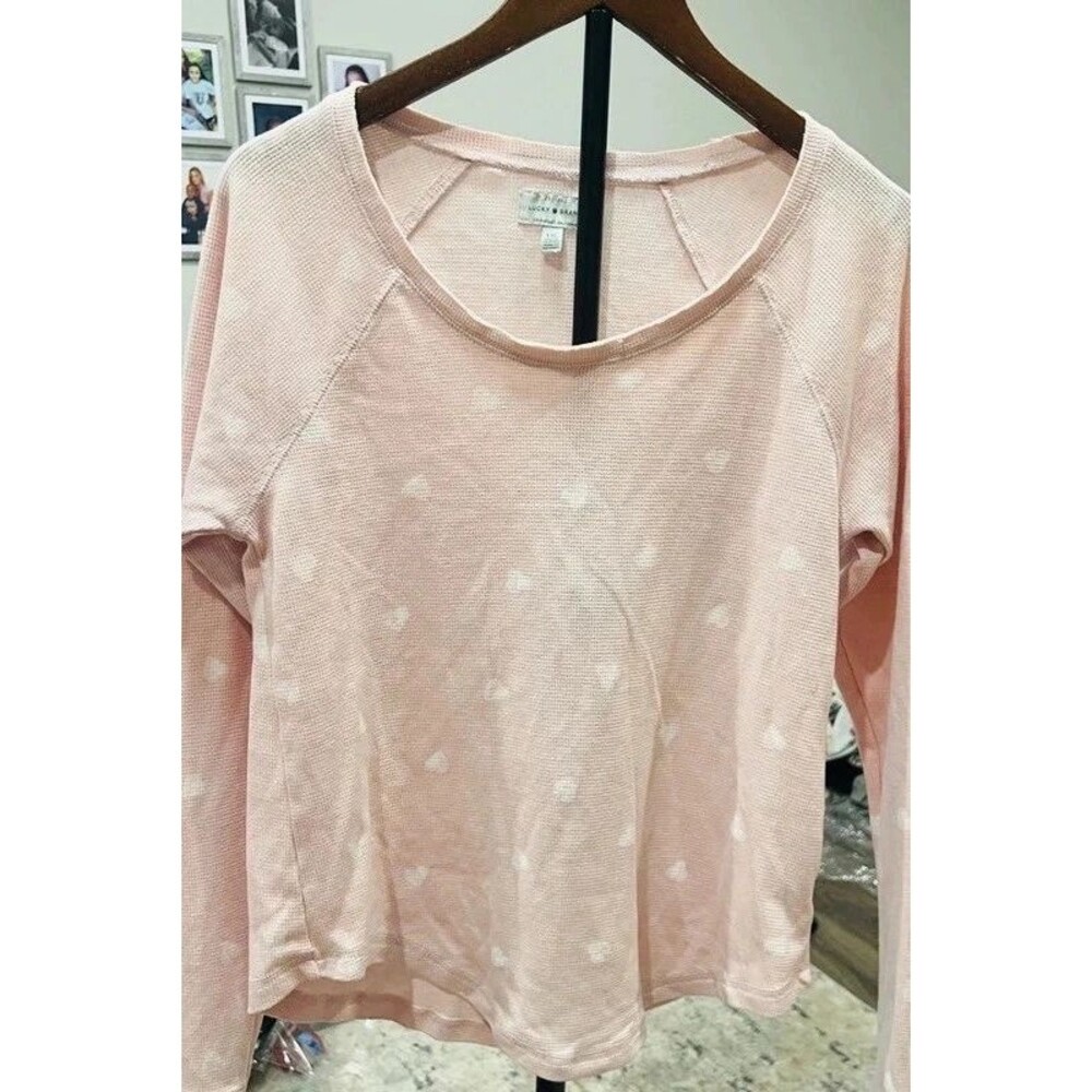 Lucky Brand Pink Polka Dot Thermal Long Sleeve Top Women’s Size L